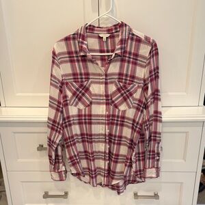 Lucky Brand Pink and White Plaid Shirt